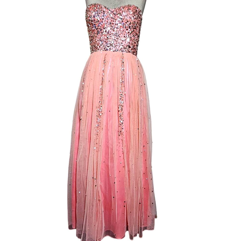 Adrianna Papell Pink Sequined Strapless Dress Size 6
